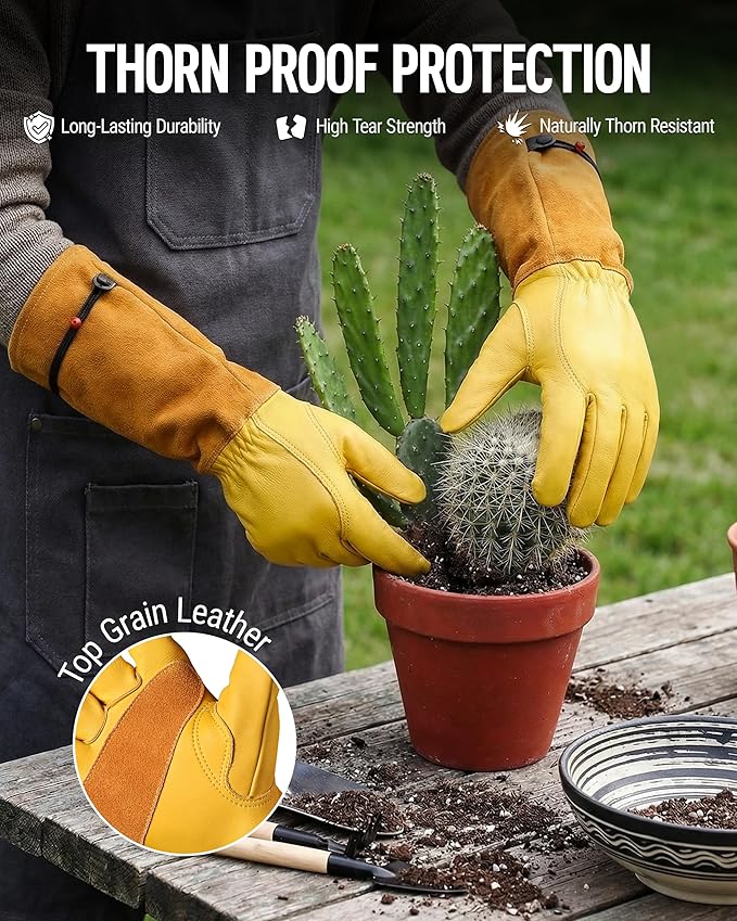 WORKPRO Gardening Gloves, Long Leather Garden Gloves - Image 3