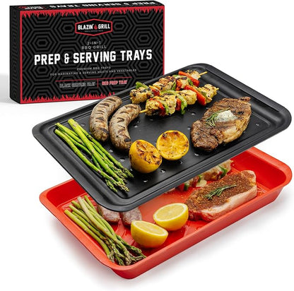 BLAZIN' GRILL Prep and Serve Trays | Set of 2 Stackable, Melamine Trays | by BlazinGrill
