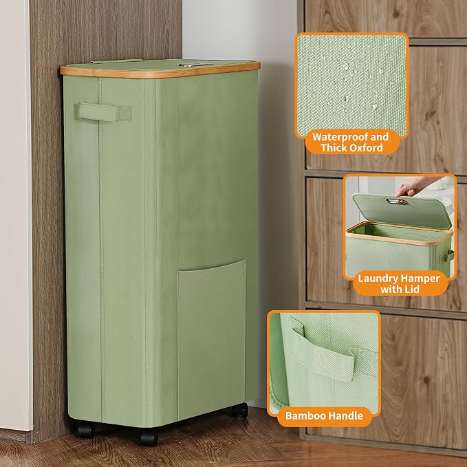 Vincona Laundry Basket with Wheels, Dirty Clothes Hamper on Wheels, Rolling - Image 3