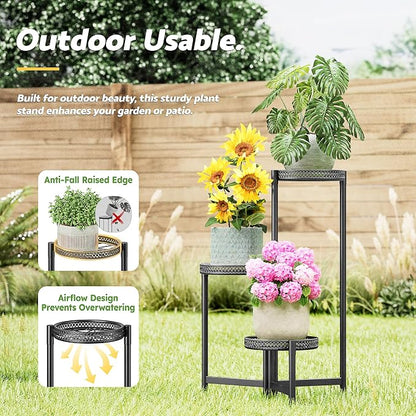 Plant Stand Indoor Outdoor, 3 Tier Corner Metal Flower Display Holder Shelf - Image 6