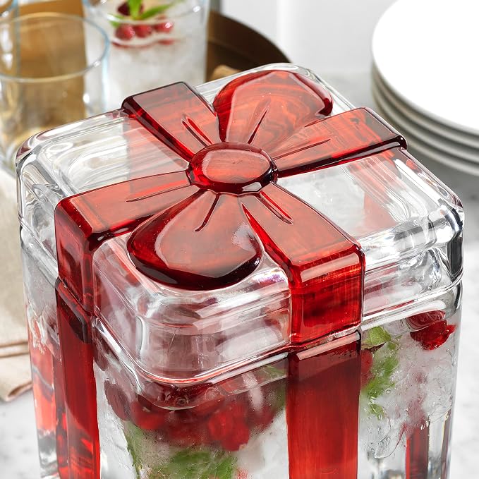 Gift Box Drink dispenser with Red Ribbon Design, Glass Beverage Dispenser - Image 2