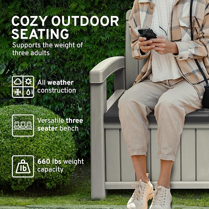 EconoHome 3 Seat Outdoor Storage Bench - Image 4