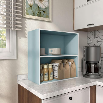 Homes: Inside + Out Apexa 2-Tier Cube Storage Organizer Shelves, Stackable Wood - Image 9