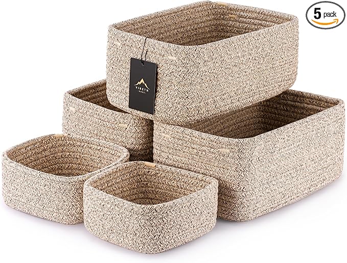 5-Pack Small Woven Rope Storage Baskets, 2 Sizes Organizer Bins | Fabric Cube by Unknown