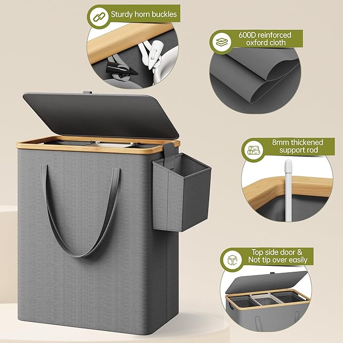 175L Laundry Hamper with Lid 3 Section, Extra Large Laundry Basket with 3 - Image 7
