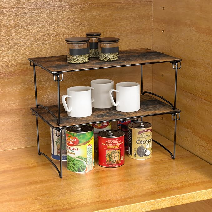 Deco Brothers Stackable Cabinet Shelf, 2 Pack, Rustic Brown - Image 2