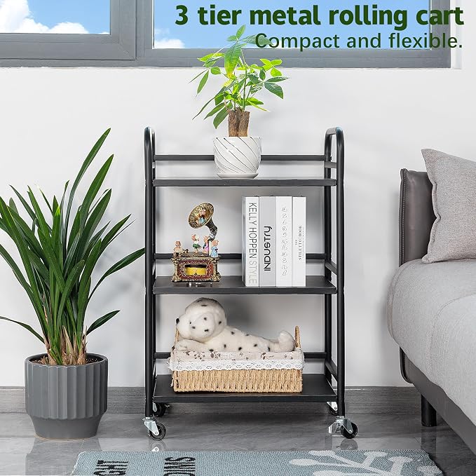 HDANI 3 Tier Rolling Cart Shelves, Heavy Duty Multifunctional Metal - Image 3