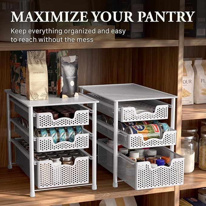 Simple Houseware 3 Tier White Alloy Steel Sliding Basket Organizer Drawer - Image 7
