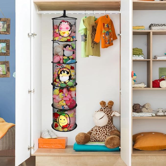 Hanging Stuffed Animal Storage Hammock Net 5 Tiers, Holds Plushies, Foldable - Image 2