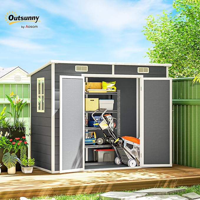 Outsunny 8' x 4' Outdoor Storage Shed, Waterproof Resin Plastic Shed - Image 2