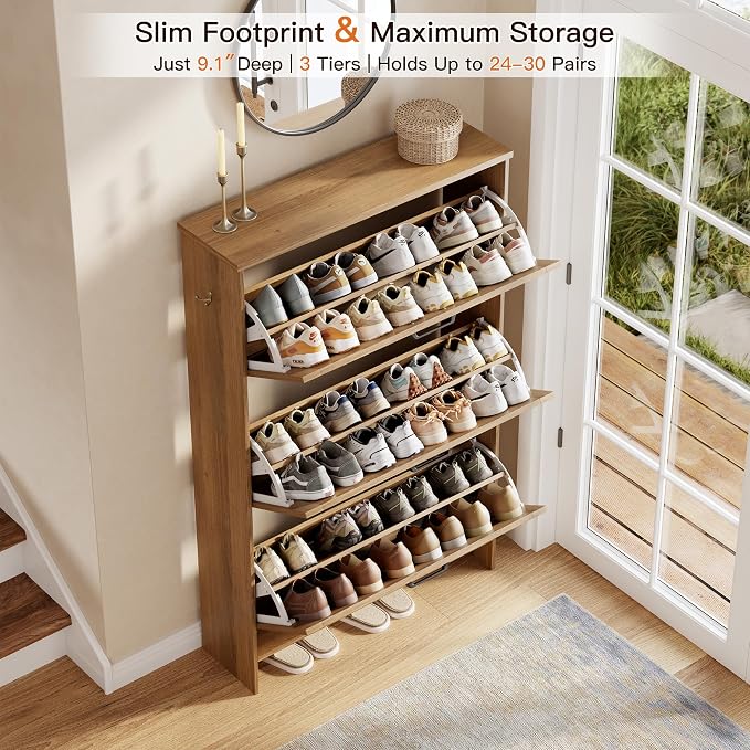 Nicetree 3-Drawer Flip Shoe Storage Tower – Slim-Profile Freestanding Rack - Image 5