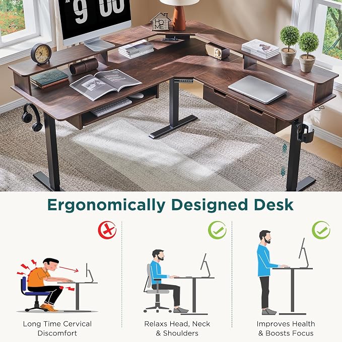 RedLemon 60 Inches L Shaped Electric Standing Desk, Height Adjustable Corner - Image 4