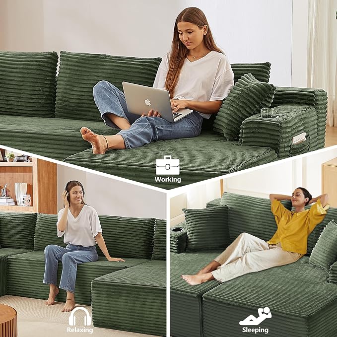GNIXUU 133.5" Green U Shaped Boneless Sectional Couch - Image 6