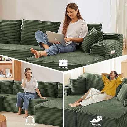 GNIXUU 133.5" Green U Shaped Boneless Sectional Couch - Image 6