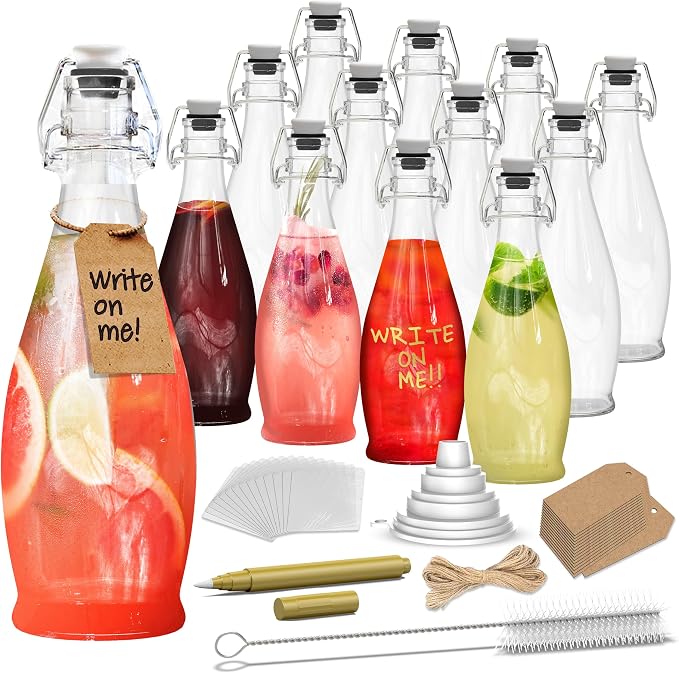 Nevlers 17 Oz Teardrop Flip Top Glass Bottle 12 Pack | Swing Top Glass Bottles by Nevlers