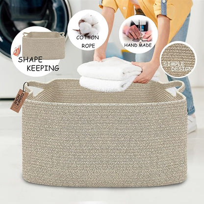 COMFY-HOMI Large Rectangular Blanket Basket, Woven Cotton Rope Baskets - Image 3