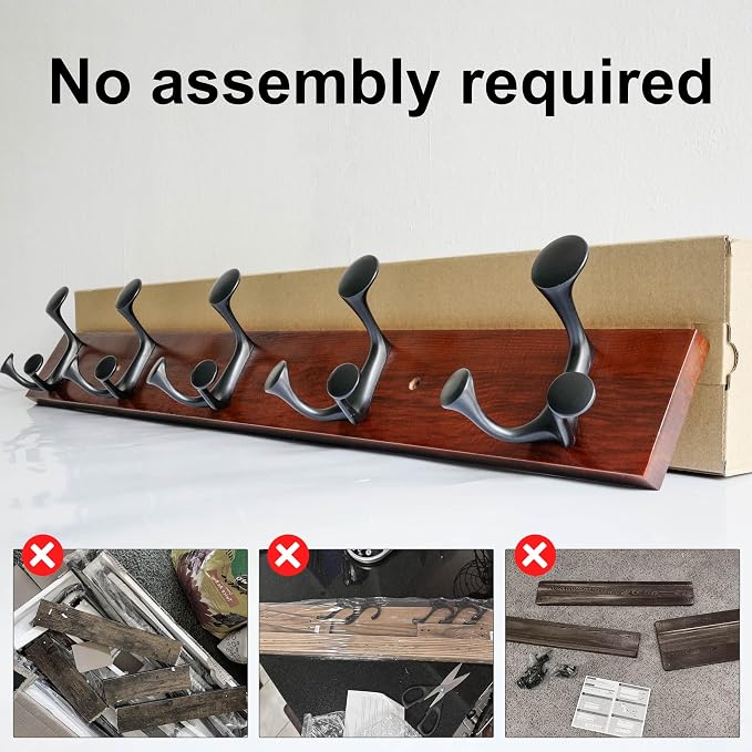 SKOLOO 30-Inch Cherry Wood Coat Rack Wall Mount - Image 5