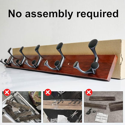 SKOLOO 30-Inch Cherry Wood Coat Rack Wall Mount - Image 5