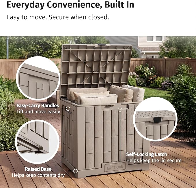 EAST OAK Outdoor Storage Box, 31 Gallon Deck Box, Waterproof Resin Storage Bin - Image 6