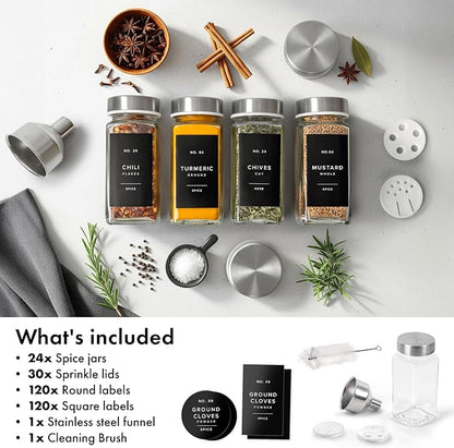 Glass Spice Jars with Labels and Steel Lids Spice Containers with 240 Label - Image 7