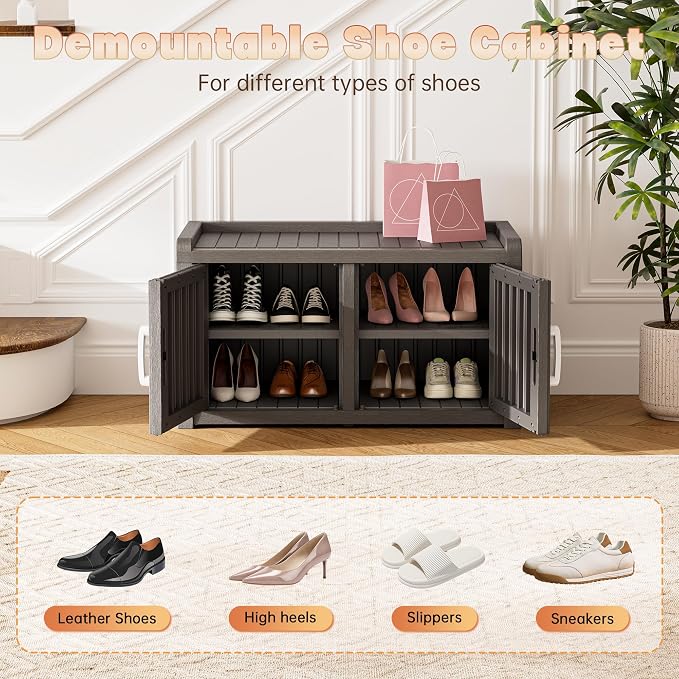 2-Tier Storage Bench, Waterproof UV-Resistant Outdoor Shoe Storage Cabinet - Image 4
