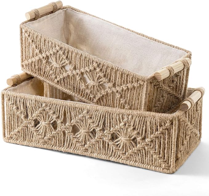 Mkono Macrame Storage Baskets Boho Decor Box Handmade Woven Decorative - Image 5
