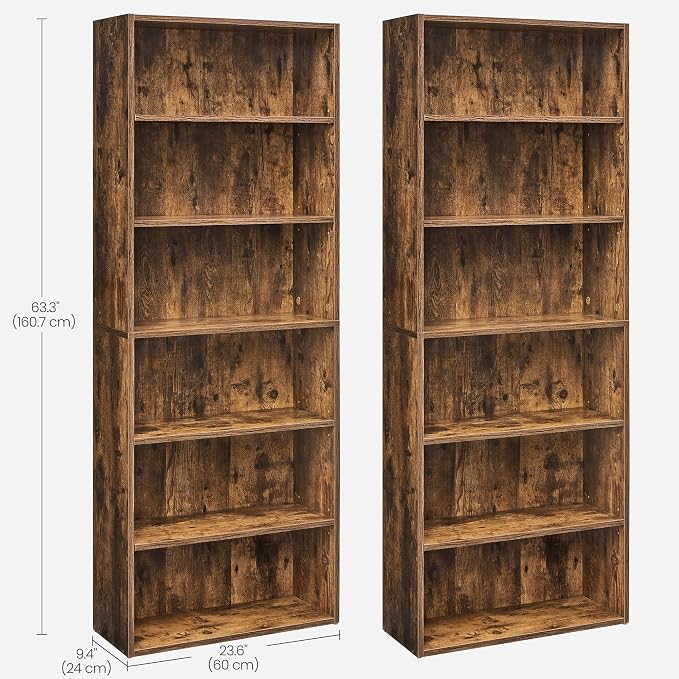 VASAGLE Set of 2 Bookshelves, 23.6 Inches Wide, 6-Tier Open Bookcases - Image 3