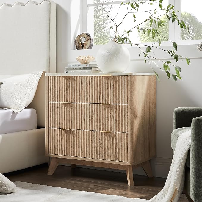 T4TREAM Fluted 3 Drawer Dresser, Curved Profile Design, Wood Drawer Organizer - Image 7