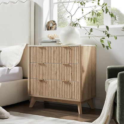 T4TREAM Fluted 3 Drawer Dresser, Curved Profile Design, Wood Drawer Organizer - Image 7
