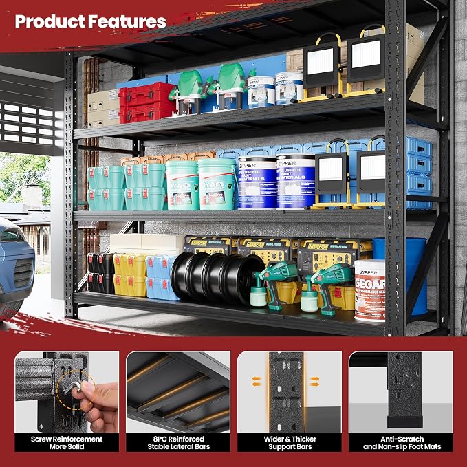 79" Wide Metal Garage Shelves, 7000LBS Storage Shelving Heavy Duty, Standing - Image 3