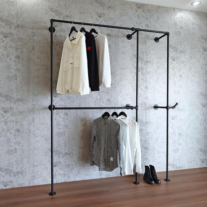 Industrial Pipe Clothing Rack, Heavy Duty Wall Mounted Clothes Rack, Retail - Image 9