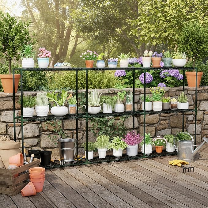 Joyside Outdoor Plant Shelves, 3 Tier 1 Pack Metal Extra-Long Stable Greenhouse - Image 2