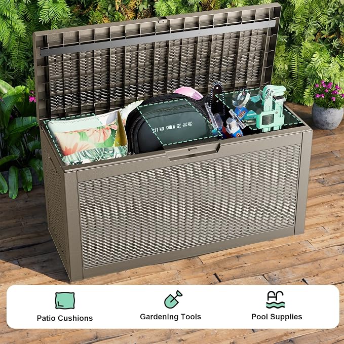 Vixzen 60 Gallon Outdoor Deck Box, Lockable Resin Waterproof Storage Box - Image 4