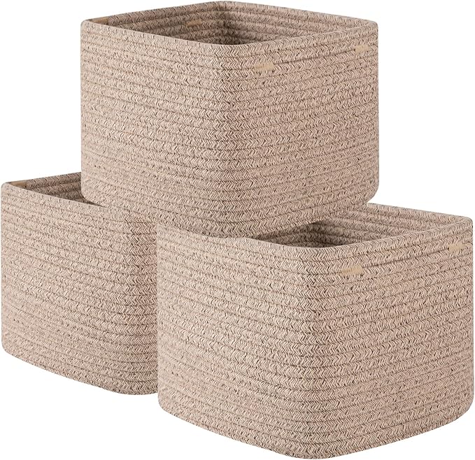 OIAHOMY 9”x9”x7” Storage Cubes, Cotton Rope Woven Baskets by MasterofSpaceOptimization