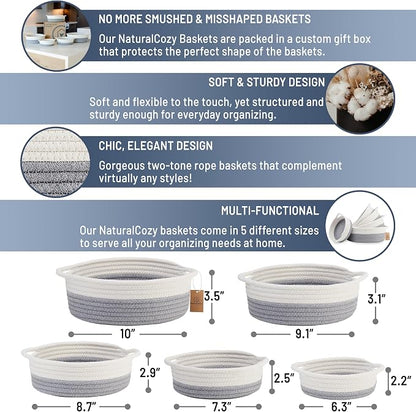 5-Piece Round Woven Cotton Rope Storage Baskets - Image 2