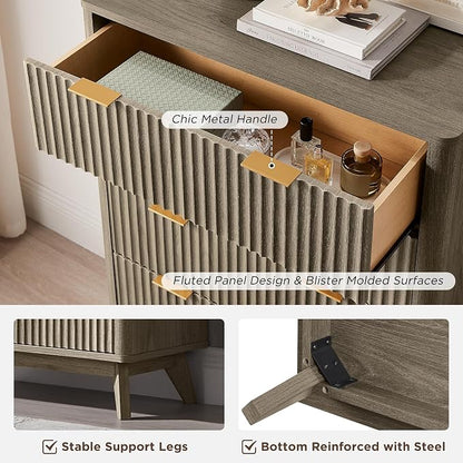 T4TREAM Fluted 5 Drawers Dresser, Curved Profile Design, Wood Drawer Organizer - Image 6