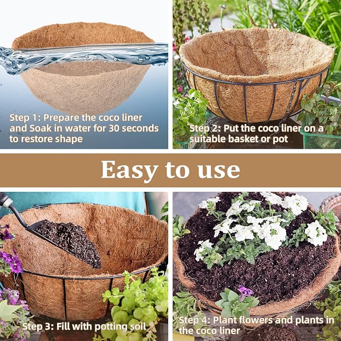 4 Pack 20 Inch Hanging Basket Coco Liners Replacement, 100% Natural Round - Image 4