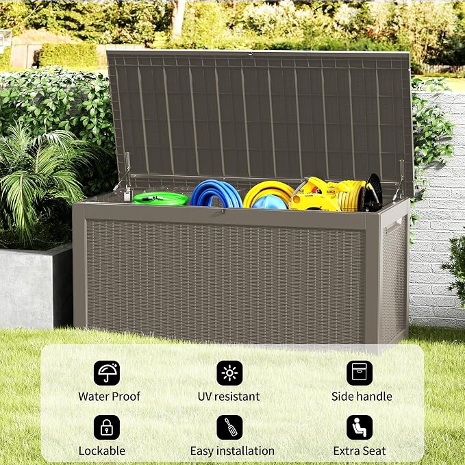 320 Gallon Lockable Resin Deck Box, Waterproof & UV-Resistant Outdoor Storage - Image 8