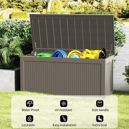 320 Gallon Lockable Resin Deck Box, Waterproof & UV-Resistant Outdoor Storage - Image 8