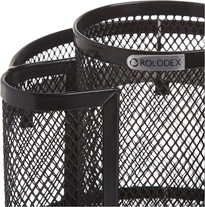 Rolodex Desk Organizer Rotating Office Supply Caddy Mesh Black - Image 5