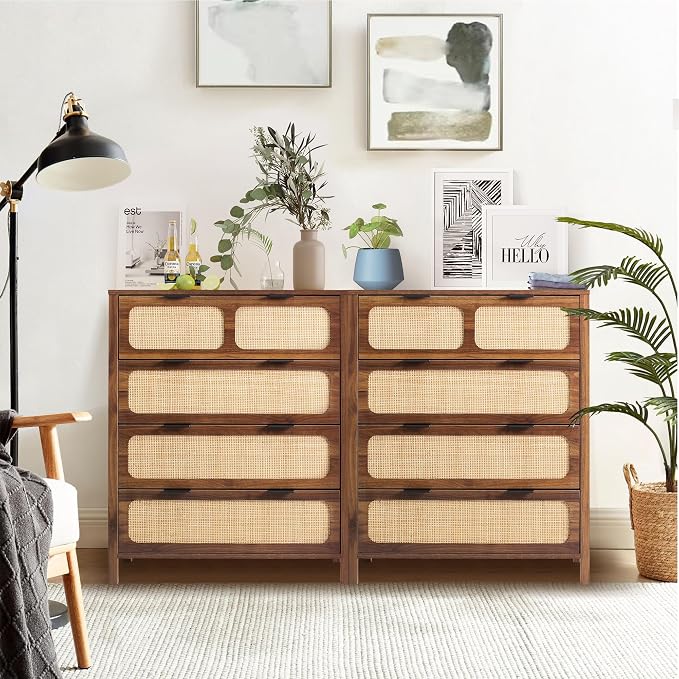 4 Drawer Dresser with Rattan Finish, Modern Farmhouse Chest of Drawers with - Image 6