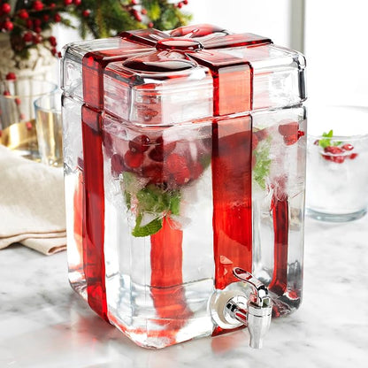 Gift Box Drink dispenser with Red Ribbon Design, Glass Beverage Dispenser - Image 9