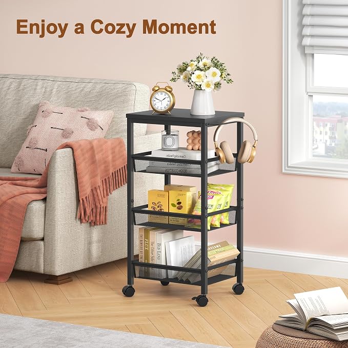 Hoctieon Rolling Storage Cart, 4-Tier Wide Panel Rolling Kitchen Storage Cart - Image 4
