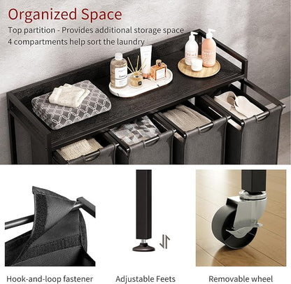 Laundry Hamper with Shelf, Laundry Basket 4 Section, Laundry Sorter with - Image 3