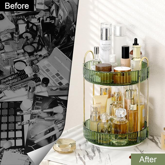 360 Rotating Makeup Organizer for Vanity, Bathroom Countertop Spinning Perfume - Image 3