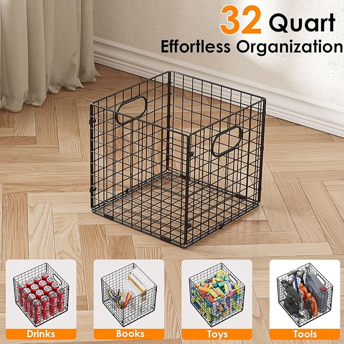 Cidaziya 4-Pack Metal Storage Crates, 32QT Stackable Collapsible Storage Bins - Image 3