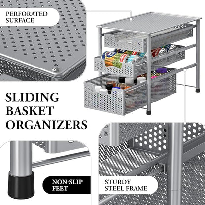 Simple Houseware Stackable 3 Tier Sliding Basket Organizer Drawer - Image 4