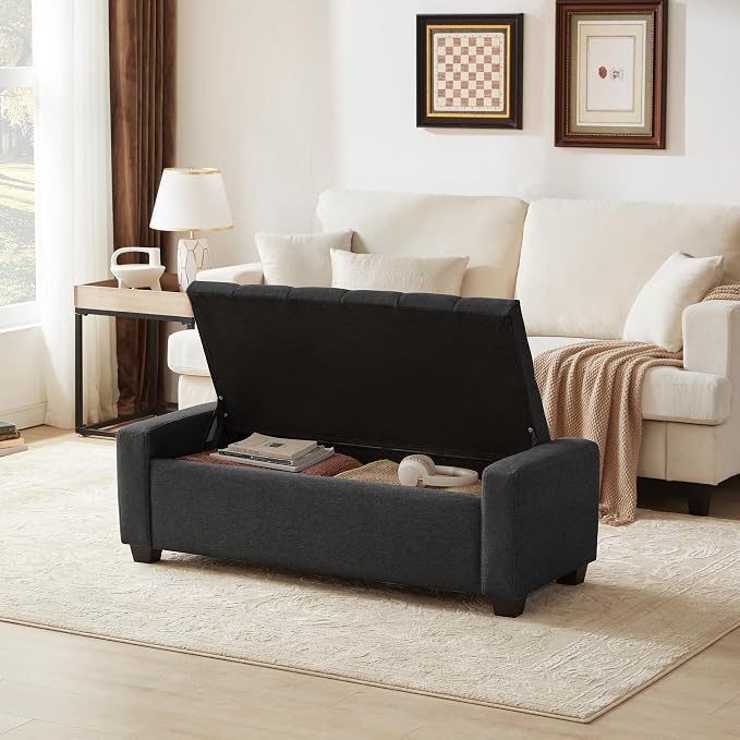 Huatean Home 48" Ottoman with Storage, Storage Ottoman Bench with Safety Hinge - Image 4