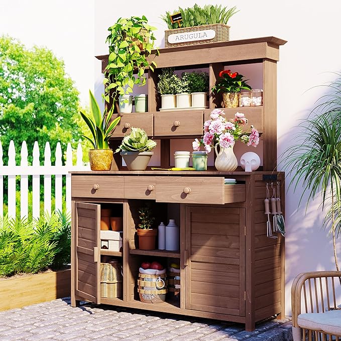 Merax Outdoor Potting Bench Table Potters Benches Garden Workstation, Patio by Merax