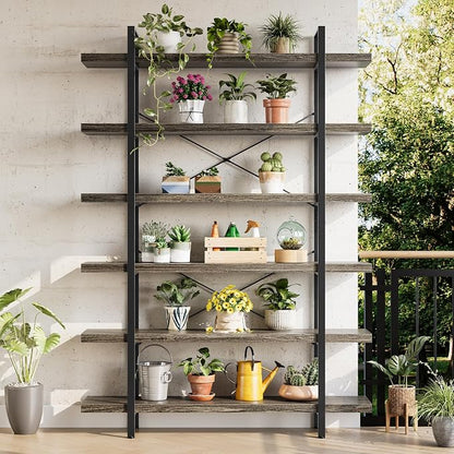 Bookshelf Set, Heavy Duty 6-Tier Industrial Bookcase, 120lbs Shelf Capacity - Image 5